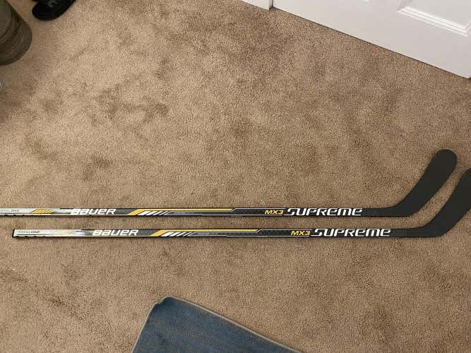 Two-Pack New Bauer G3 (Dressed as Supreme MX3) Hockey Stick LH P92-Like Grip Senior Pro Stock Sticks
