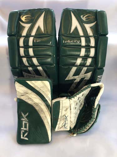 Pro Stock Return Jeff Lerg Vaughn V3 Ice Hockey Goalie Leg Pads 31+1" Heaton Z Gloves NCAA MSU