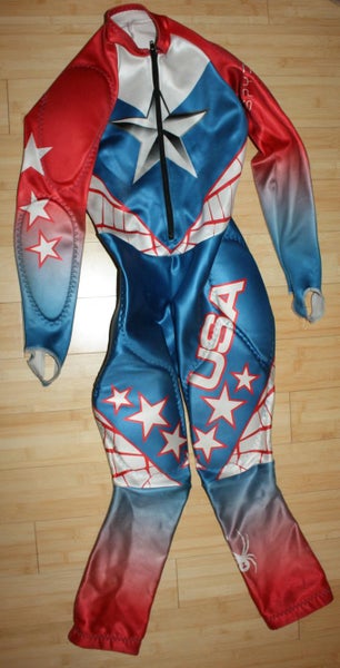 Spyder Kids 10/12 padded gs ski race suit USA stars youth girl boy