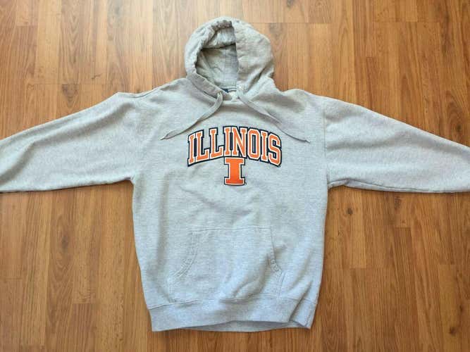 Illinois Fighting Illini NCAA SUPER AWESOME Gray OVB Size Large Pullover Hoodie!