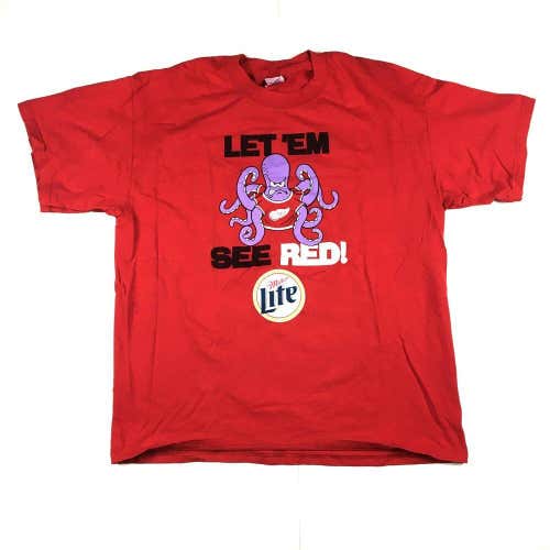 VTG Detroit Red Wings Playoff T-Shirt Let 'Em See Red Miller Lite 90s NHL Sz XL