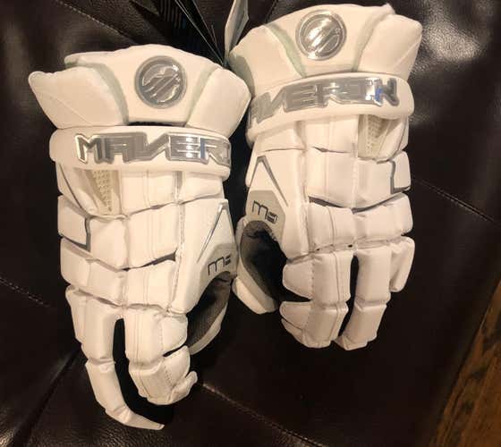 **SALE** Maverik M4 Gloves (White) Lacrosse Lax Nwt New Medium 12”
