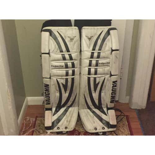 White  Senior Vaughn Velocity V5 Goalie Leg Pads