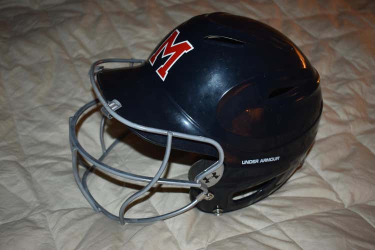 Under Armour Softball Batting Helmet w/ Cage, Blue, 6 1/2 - 7 1/2