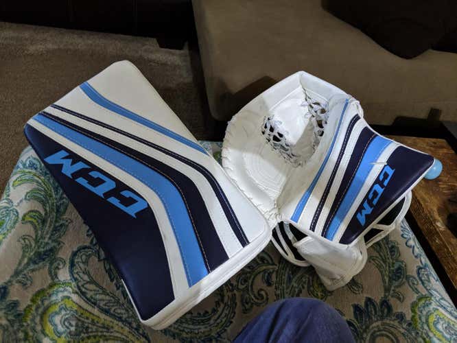 White and Blue Senior CCM Full Right Premier R1.9