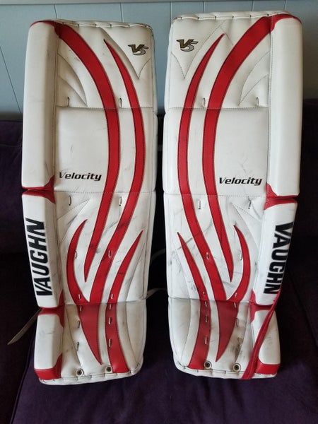 White Senior 36" Vaughn Velocity V5 Goalie Leg Pads Pro Stock