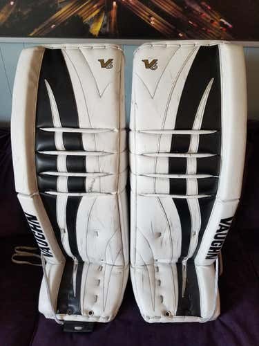 White Senior 36" Vaughn Velocity V6 Goalie Leg Pads Pro Stock