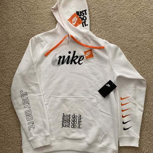 Nike Pullover Just Do It JDI Hoodie White Orange Black Size Medium/Large