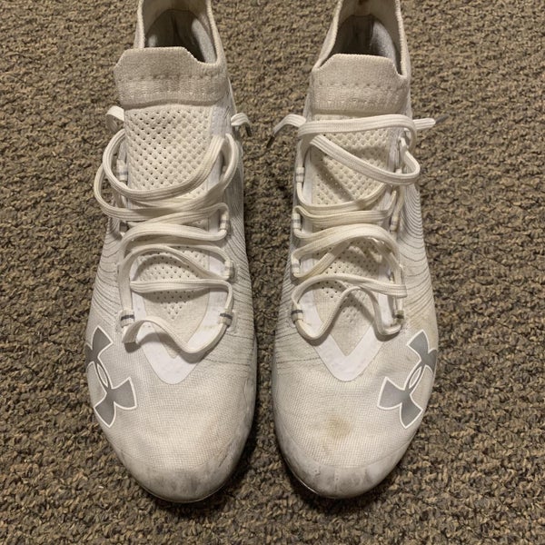 USED White/Chrome UA Cleats Sz 11.5