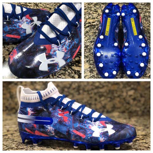 Under Armour Spotlight LE Floral Blue Football Cleats 3000168-400 Men's sz 9 UA
