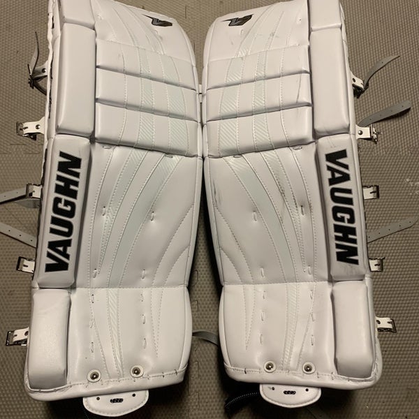 White Junior 28" Vaughn Velocity V7 XF Goalie Leg Pads
