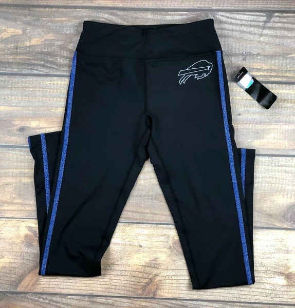 Buffalo Bills NFL Fitted Leggings Black with Metallic Blue Stripe Women's L  NWT