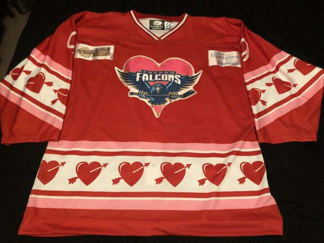 ECHL Fresno Falcons Valentines Day / Donor Specialty Game / Issued Worn Jersey Pro Stock