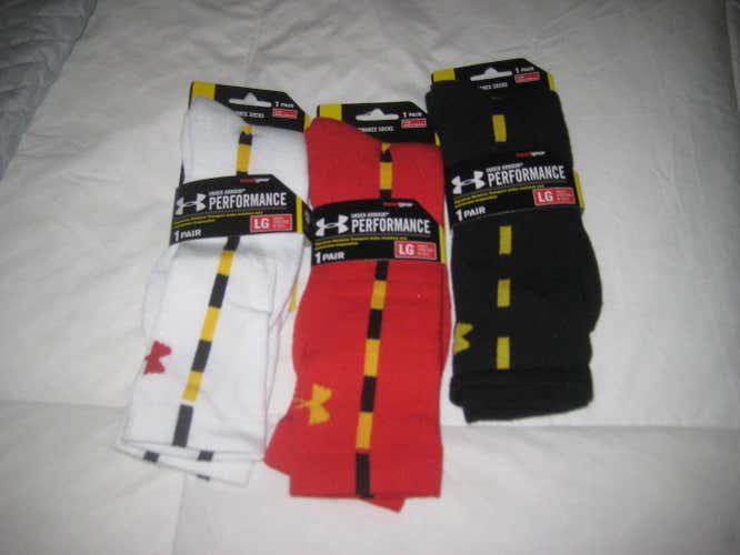 Under Armour UMD socks 3 pair large & UA elbow caps black Med all NEW