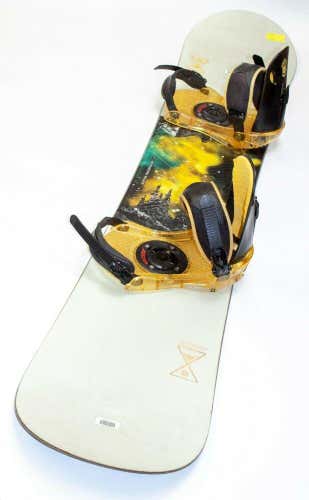 Used Mens Yellow Burton Progression Snowboard & Burton Bindings 163CM Wide No Trades