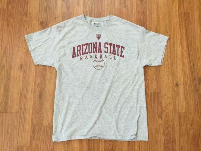 ASU Sun Devils Arizona State University Pac 12 Baseball CHAMPION Size L T Shirt!