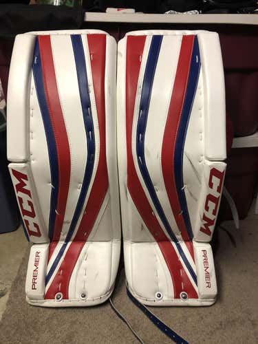 White Senior 33" CCM Premier Pro Goalie Leg Pads Pro Stock