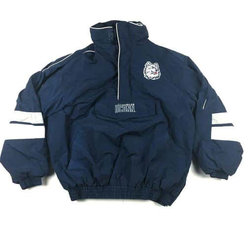 VTG University of Connecticut Puffy Parka Jacket Carl Banks Packable Hood Sz L