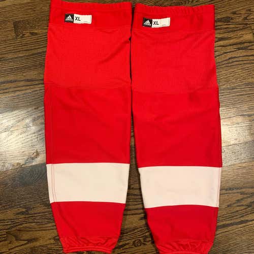 ADIDAS Detroit Red Wings NHL Pro Stock Hockey Socks XL game used anti cut