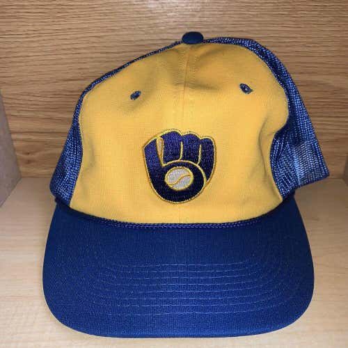 Vintage 80s Milwaukee Brewers MLB Baseball Trucker Mesh Hat Snapback AJD Sports