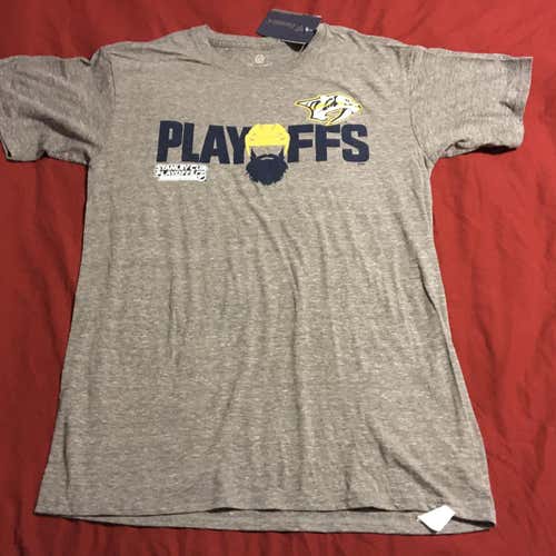 NHL Nashville Predators 2018 NHL Stanley Cup "Playoff Beard" Gray New Large Fanatics T-Shirt