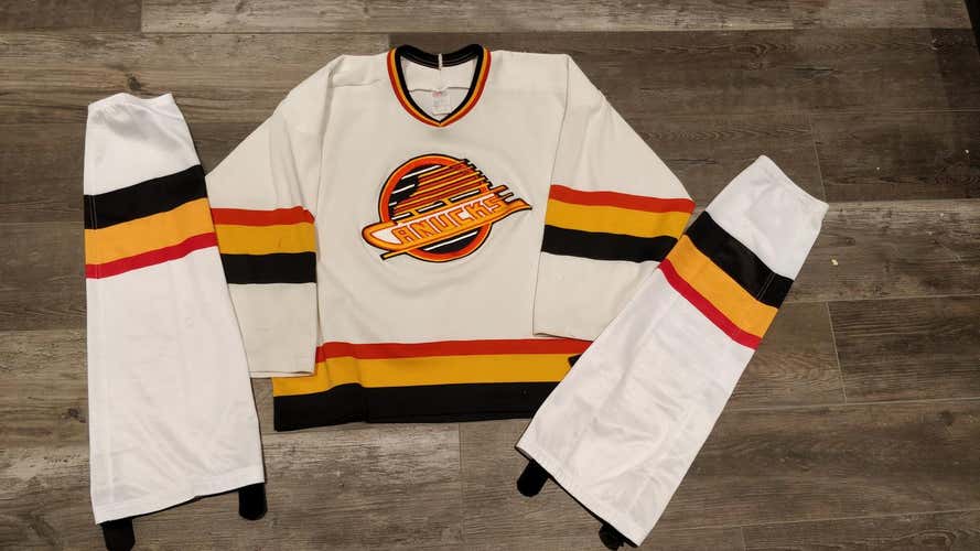 vintage Vancouver Canucks home jersey with matching fabric socks