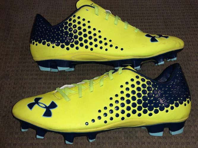 Under Armour Blur Soccer Football Lacrosse Cleats Size 11 Yellow/Blue Pre-Owned