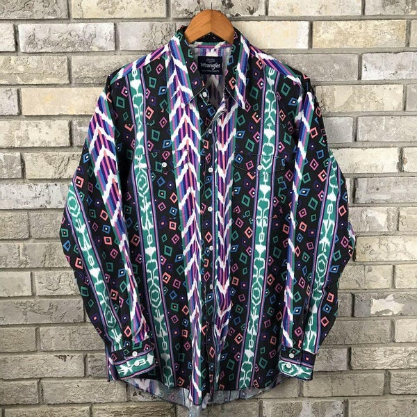 Vintage Wrangler Aztec Western L/S Button Down Mens XL 17 - 17 1/2 LGBTQ Unique