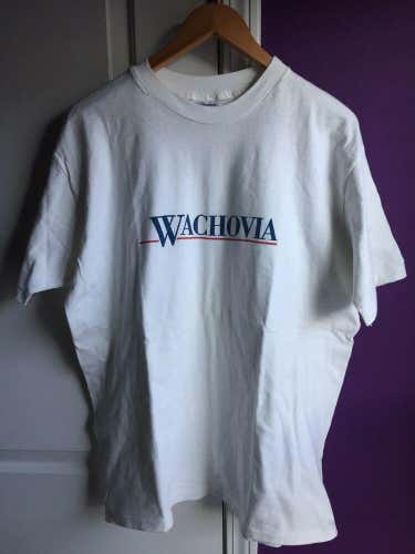 Vintage 90’s Wachovia Size XL White Shirt Mens Single Stitch Wells Fargo Money