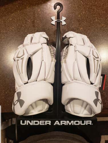 White New Player Under Armour Command Pro 2 Lacrosse Gloves 12"