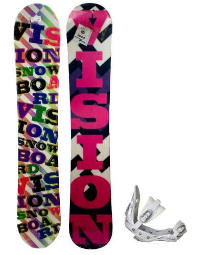 Womens Vision Color Blast Snowboard + NEW Bindings 150CM Camber Ladies Ride No Trades