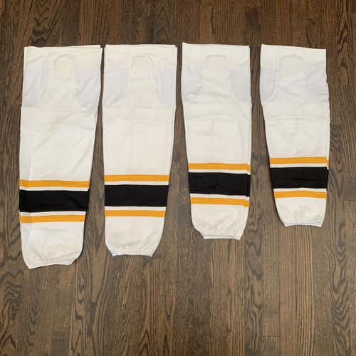 12 Pair BUNDLE. Boston Bruin White Pro Style Hockey Socks Senior  - Sizes  28”, 30”, 32”