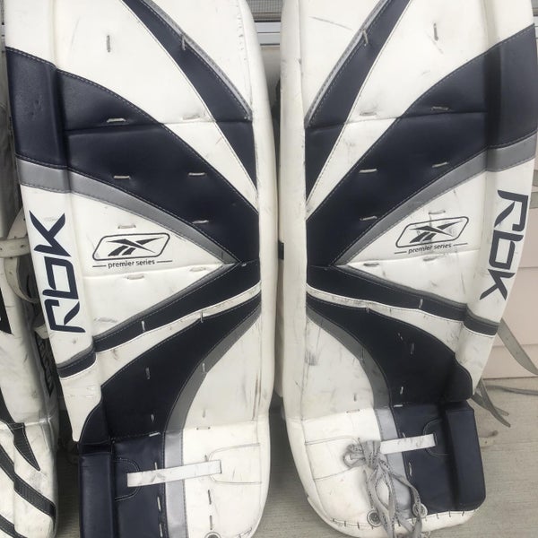 White Senior 35" Reebok Koho Lefevre Pro Series Goalie Leg Pads Pro Stock