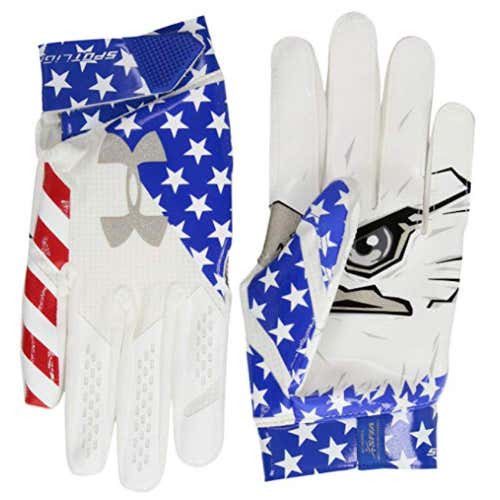 UNDER ARMOUR Spotlight LE NFL Football Gloves Receiver Medium USA White Blue Red
