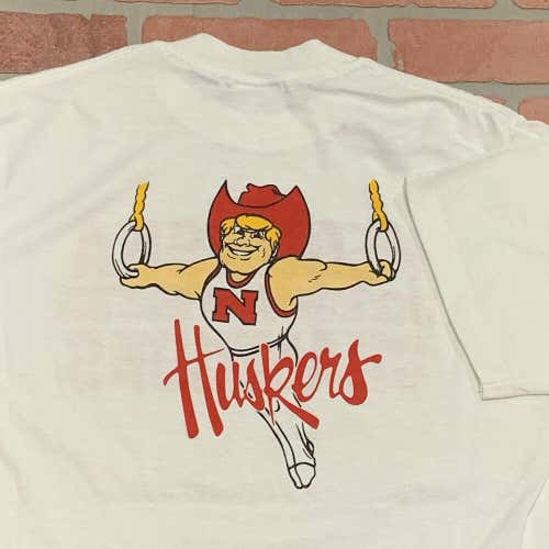 Vintage 1988 Nebraska Huskers Gymnastics Shirt Adult L National Champions White