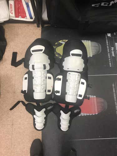 Adult Medium Box Lacrosse Goalie Shin Guards Leg Pads