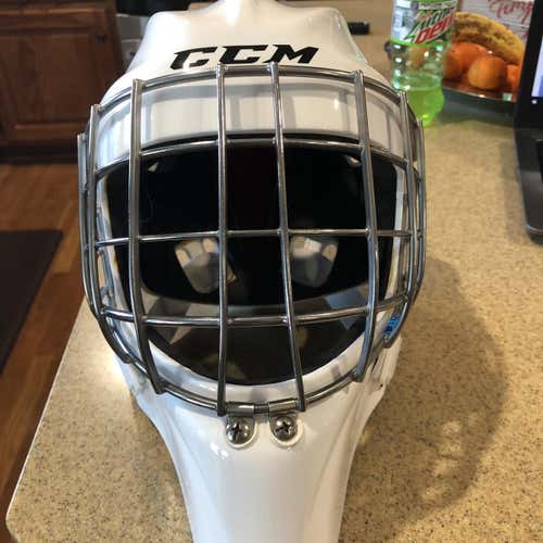 White Senior CCM GF Pro Goalie Mask Pro Stock