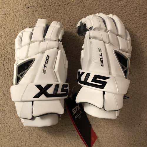 White New Cell IV Lacrosse Gloves 13"