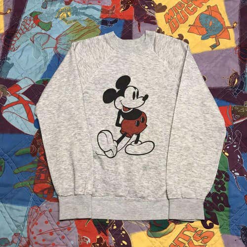 Vintage Mickey Mouse Crewneck Sweatshirt Adult Small Disney Gray