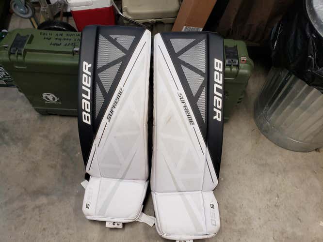 White Senior 35" Bauer Supreme S150 Goalie Leg Pads Pro Stock