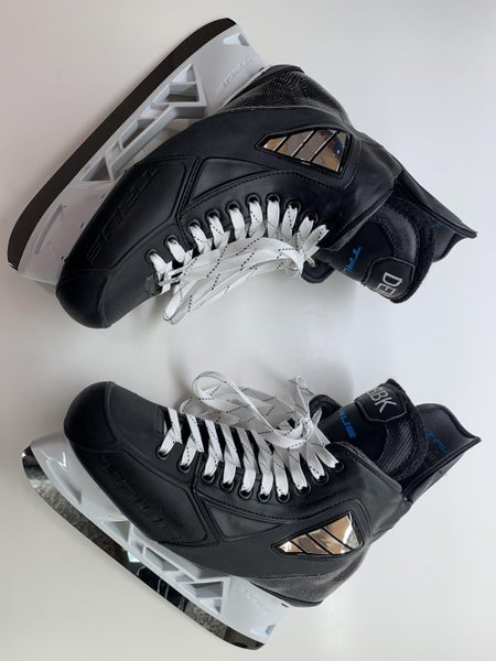 True Custom Skates - Size 9.5 Wide, STEP BLACKSTEEL, Bauer SpeedPlates, Excellent Condition.