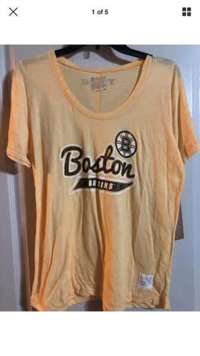 Boston Bruins Women’s Heather Yellow Retro Brand Short Sleeve Shirt Top Large L