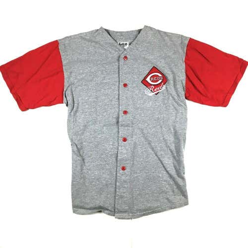 VTG Cincinnati Reds Baseball Jersey Gray Sweatshirt Material Stitched Lee Sport
