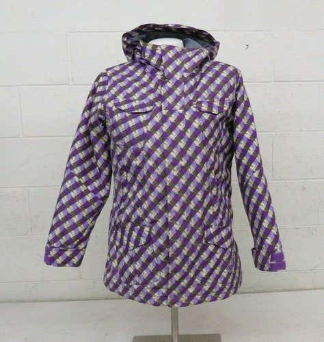 SIMS Snowboards Lightly Insulated Hooded Checked Purple Jacket Girl's XL GREAT
