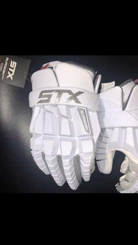 NEW NWT STX RZR Surgeon White Player LAX Lacrosse Gloves 12" medium NEW STYLE
