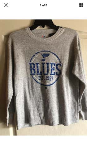 St. Louis Blues Youth Kids Gray Thermal Long Sleeve Shirt Medium M NHL 1967