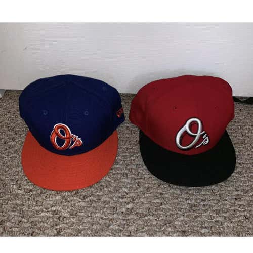 TWO Baltimore Orioles New Era 59fifty Authentic Fitted Hats Size 8 - Great!