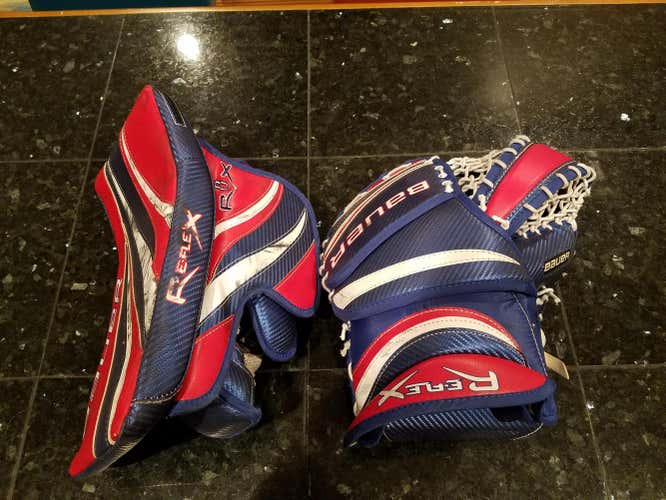 Blue Red Intermediate Bauer RX8 Glove and Blocker