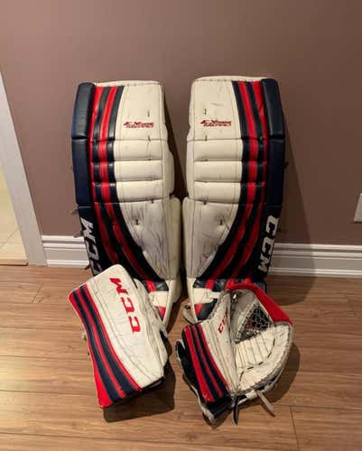 White Senior 35" CCM Regular Extreme Flex Pro Goalie Full Set Pro Stock