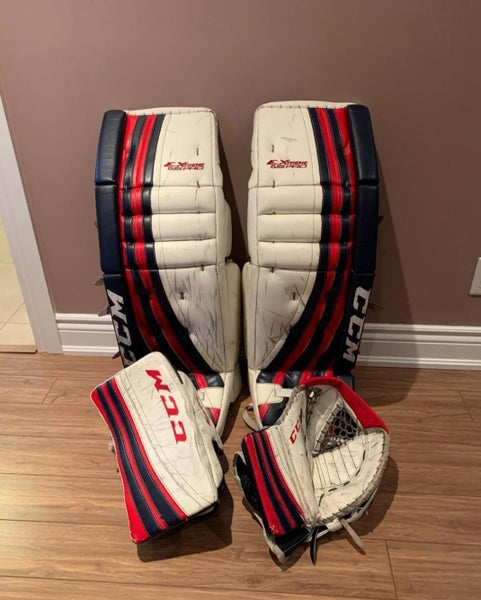 White Senior 35" CCM Regular Extreme Flex Pro Goalie Full Set Pro Stock
